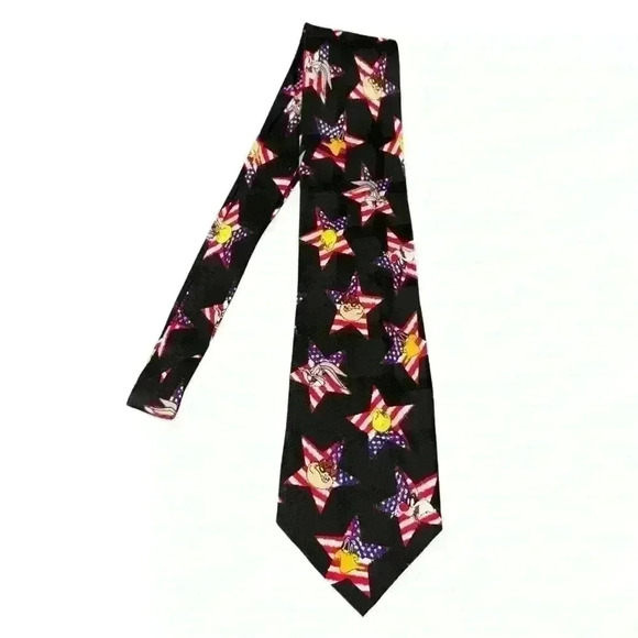 Warner Bros. Other - Looney Tunes Patriotic Tie 1995 Stars & Stripes Taz, Tweety, Bugs Bunny Silk